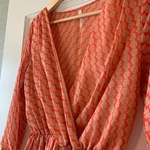 Coral Faux Wrap Dress